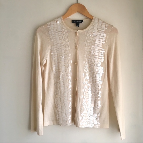 St. John Sweaters - St. John Cream Cardigan Sweater With Sequins Small